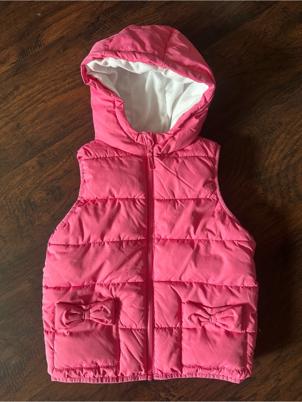 Gymboree Pink Hooded Puffer Vest with Bow Pockets